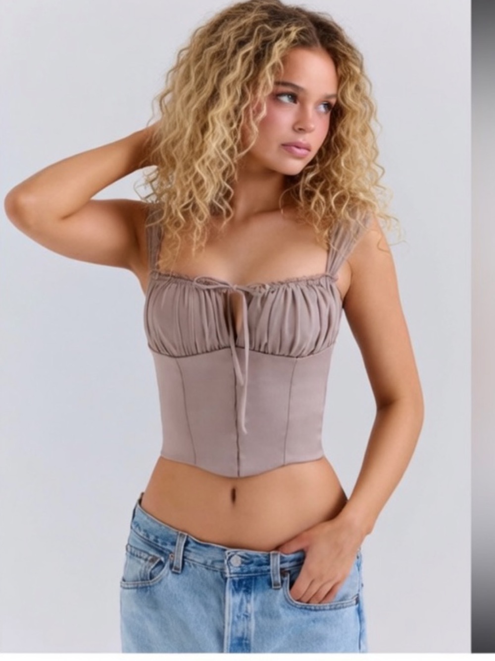 HOUSE OF CB 'Anja' Mocha Georgette Cap Sleeve Corset Top Size S-US 4-6 $165